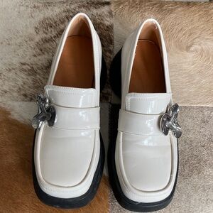 White Loafers with Silver Accent